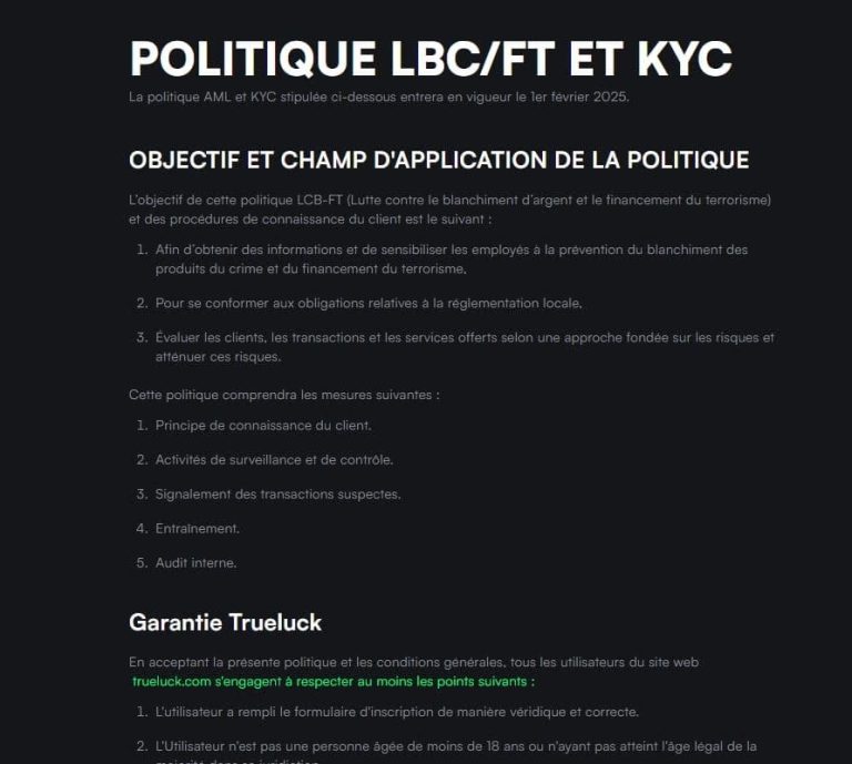 Trueluck Casino politique
